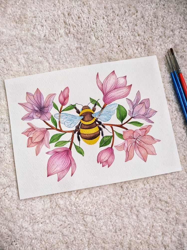 Abejorro con magnolias - @yumikadas-art