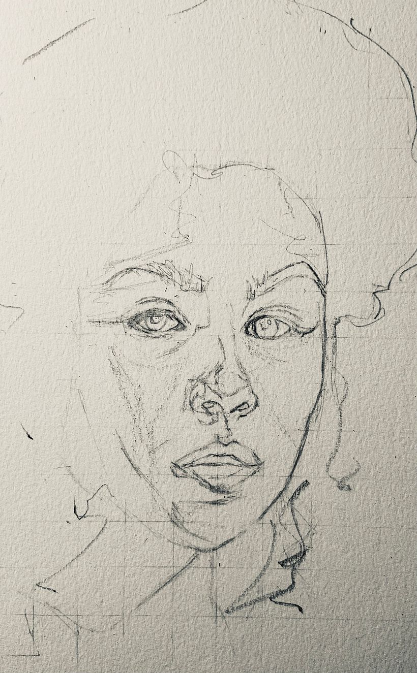 Initial drawing showing changes in tone and structure 