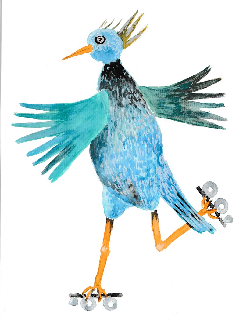 Vogel auf Rollschuhen