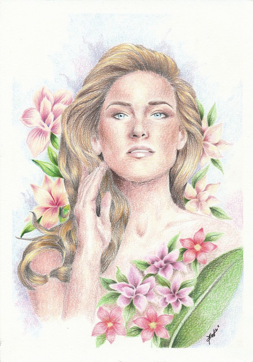Sueños de primavera.  Lápices de colores sobre papel.