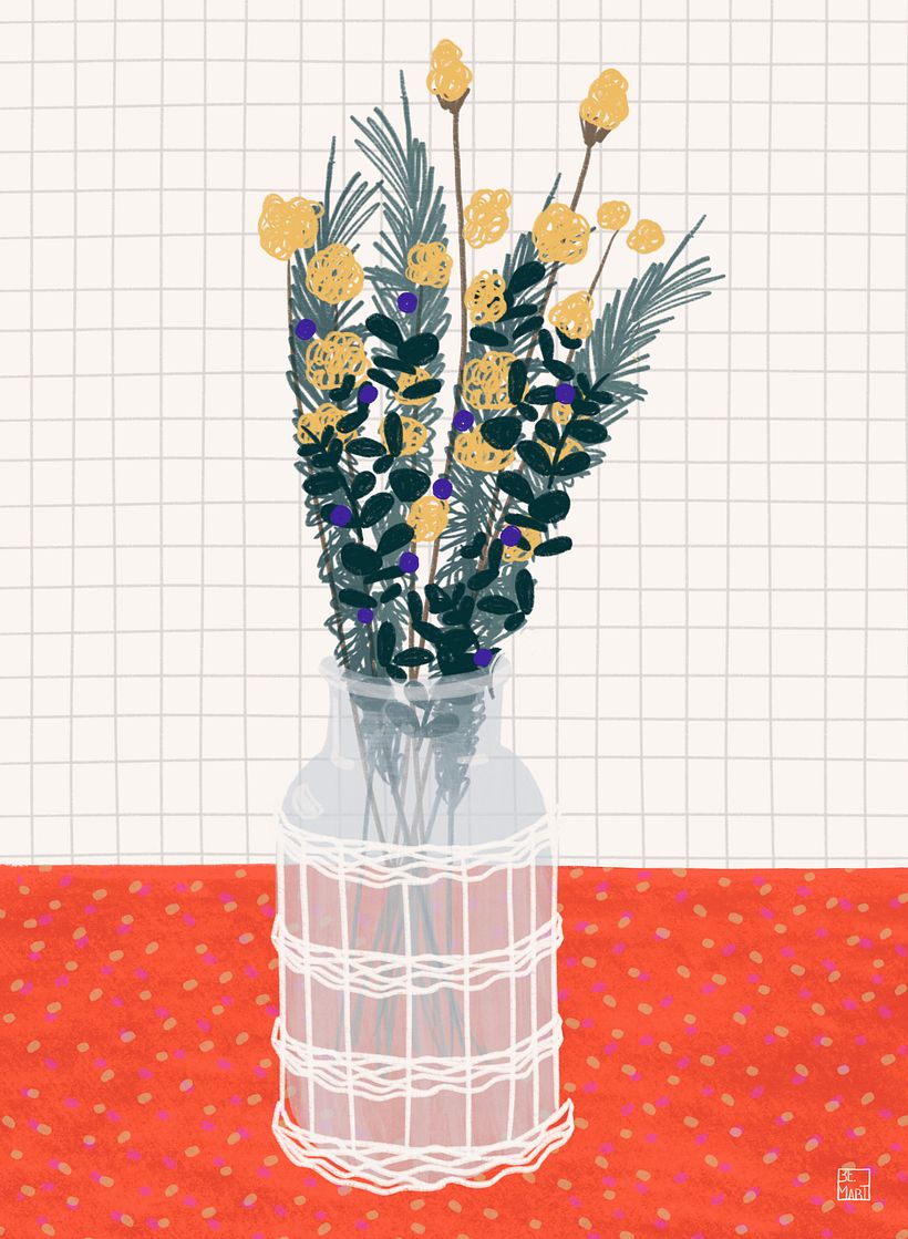 Jarrón de flores en tonos naranjas