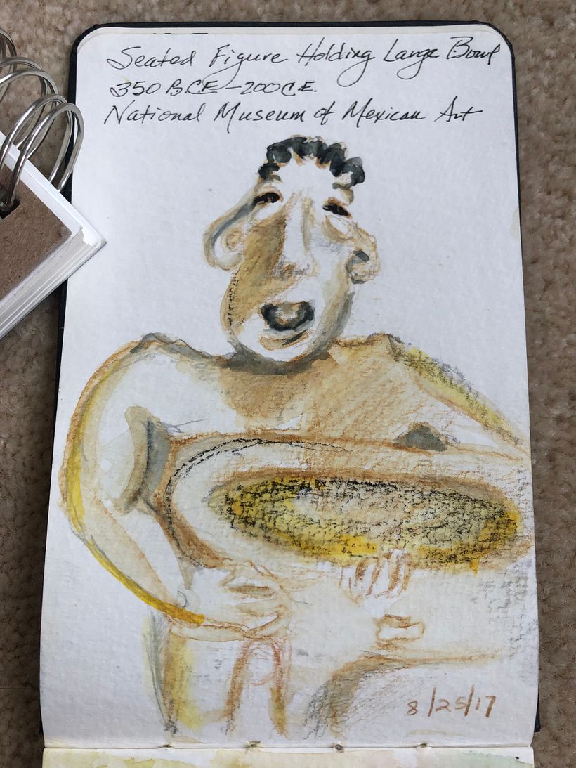 Drawings of seated sculpture characters I have found in museums. 2