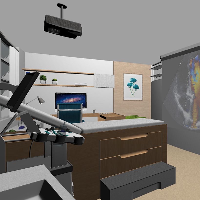 Oficina principal consultorio ecomedicinal, visualización en modo render, Rhinoceros (agosto, 2020)