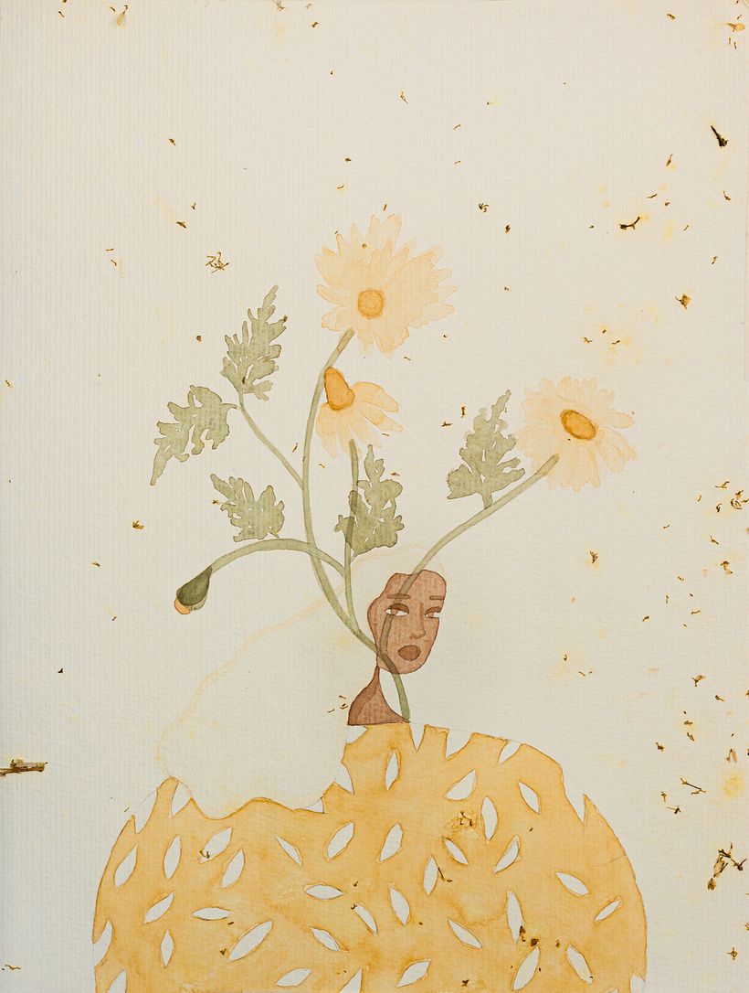 chá de camomila e aquarela sobre papel