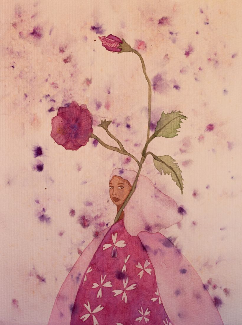 chá de hibisco e aquarela sobre papel