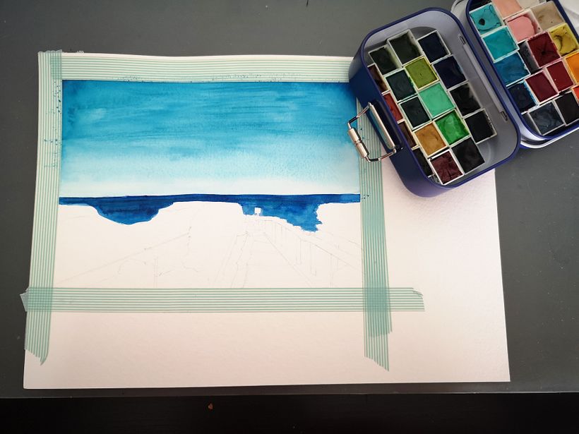 First washes after pencilling in outlines