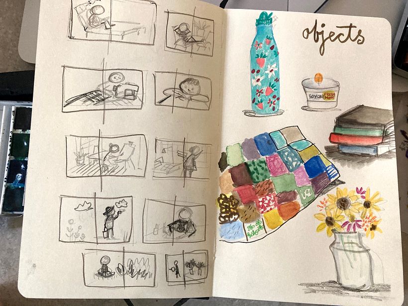 mini thumbnails with ideas and objects