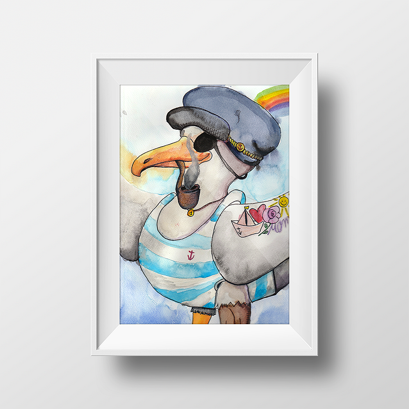 Käptn Möwius: Vom Leben gezeichnet aber durch und durch happy. Aquarelle. 