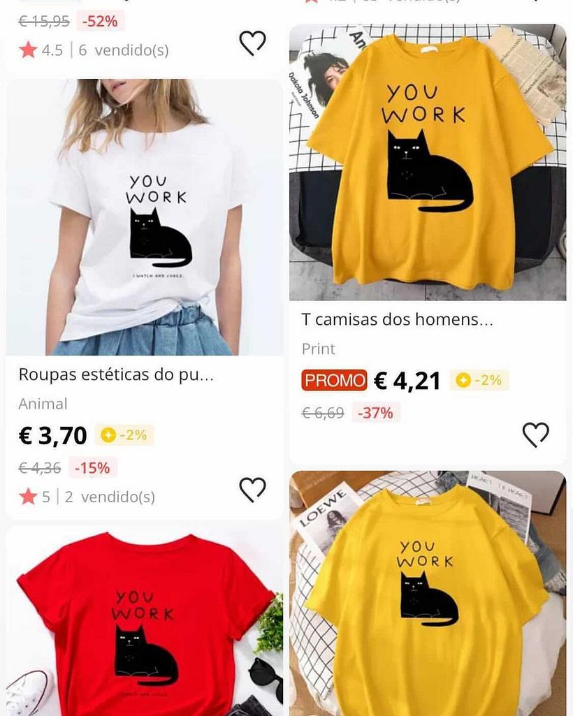 Lara’s illustrations on garments sold by Shein.