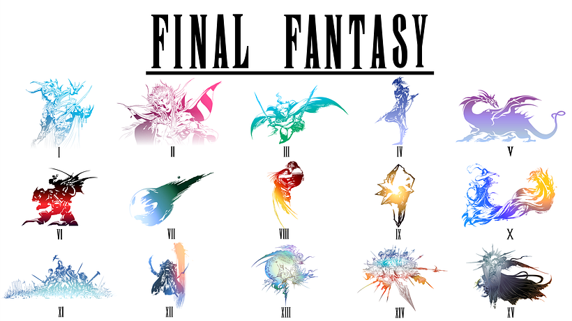 Logotipos ilustrados de la franquicia “Final Fantasy”.