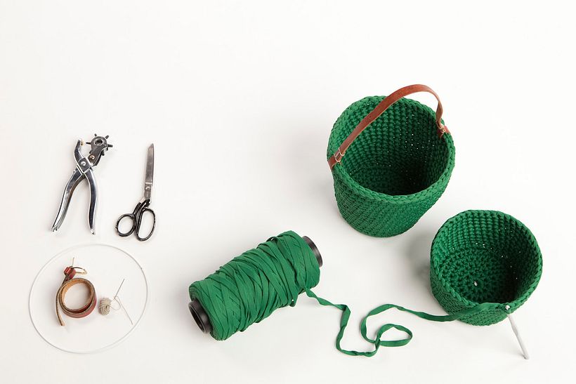 Making of crochet bucket.