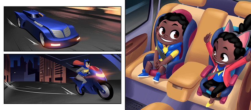 En este cuento vemos a los niños colaborando asi como Batman y Batgirl.