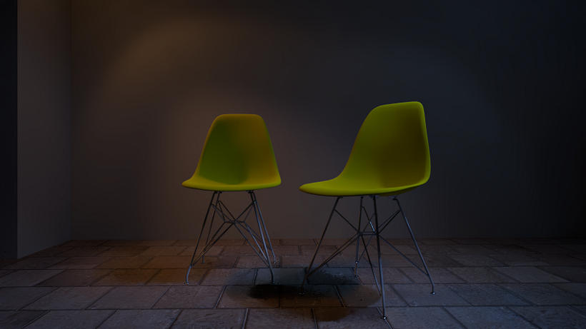 Render de sillas amarillas