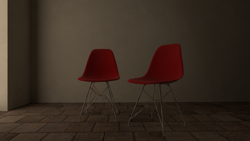 Render de sillas rojas