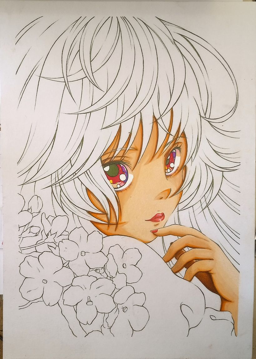 Mi Proyecto del curso: Coloreado con marcadores para dibujo manga 3