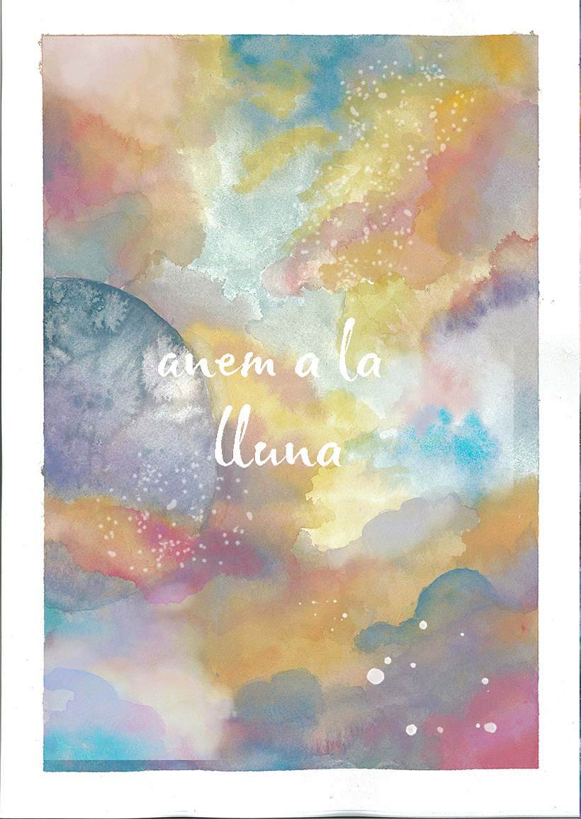 Proyecto "anem a la lluna" (vamos a la luna en catalán) papel 300 gr arches acuarelas white nights 