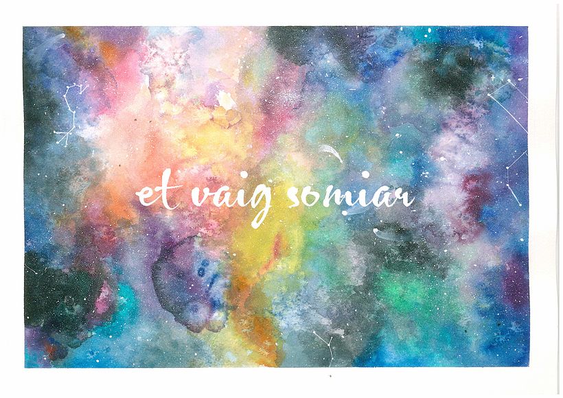 Proyecto final de galaxia "et vaig somiar" (te soñé en catalán) papel 300 gr arches acuarelas W&N Cotman