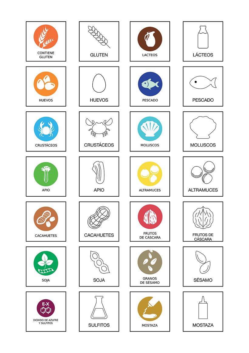 Adaptación de los iconos de alérgenos generales a la línea estética del restaurante.