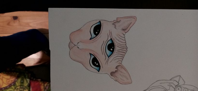 gato hecho con acuarela y rotuladores