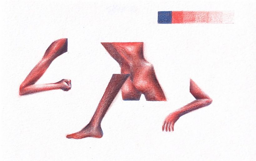Acción 1 , lapices de color sobre cartulina, 14 x 21 cm , 2021