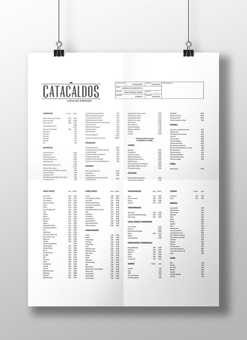 Cartel exterior de lista de precios