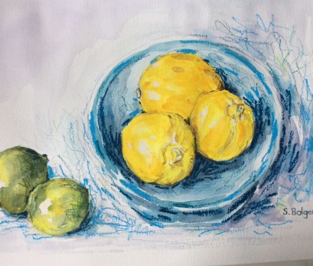 Being somewhat courageous, I just played with the water soluble wax pastels and colored pencils.