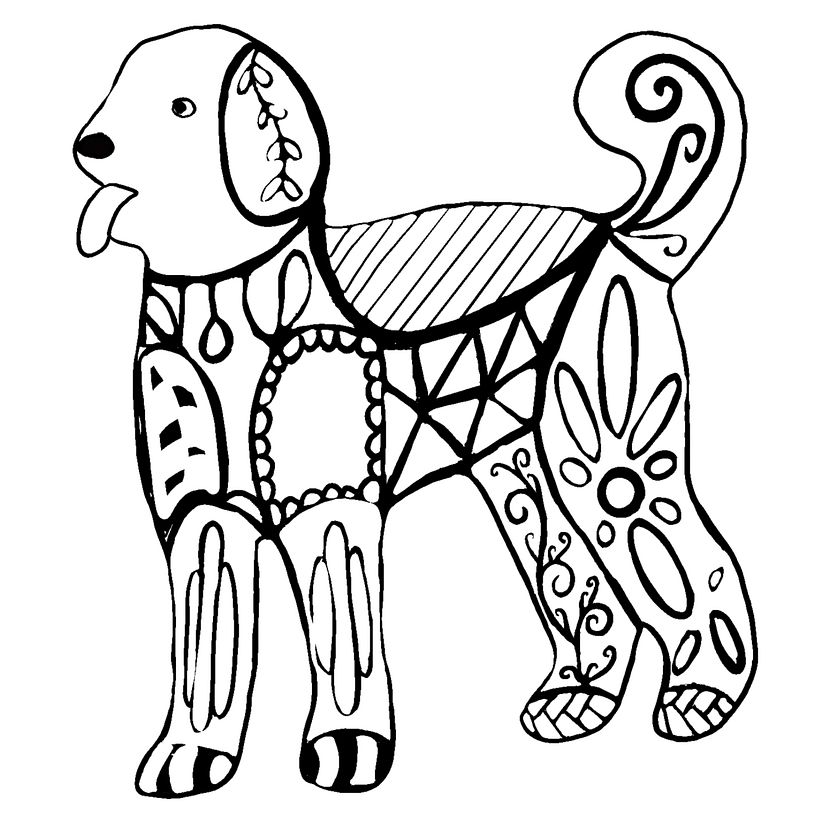 Folk Art Tea Service Dogs - Ilustração tradicional