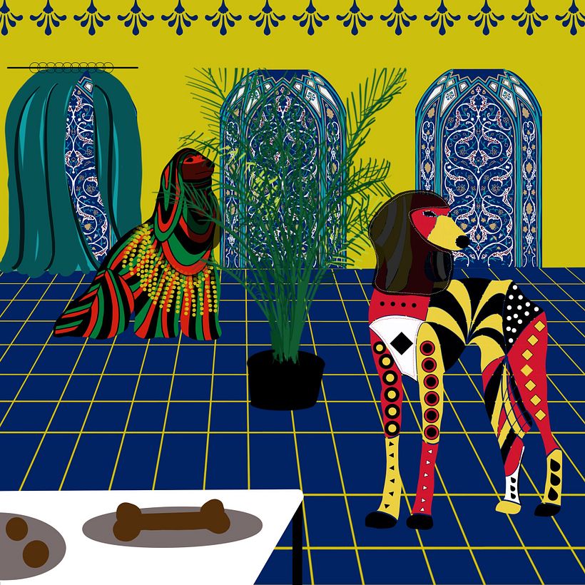 Folk Art Tea Service Dogs - Ilustração tradicional