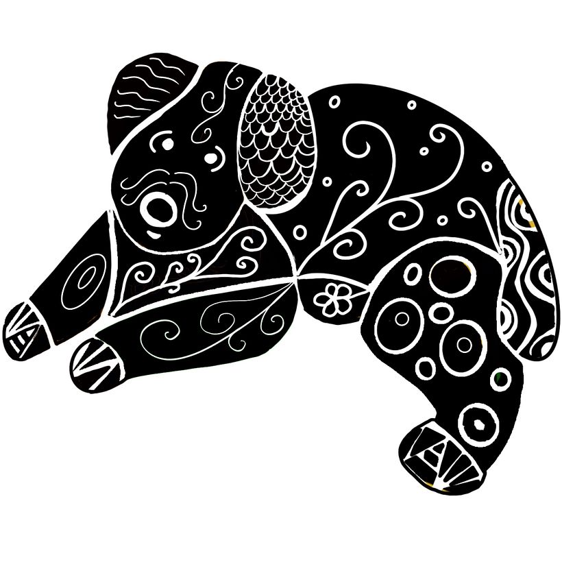 Folk Art Tea Service Dogs - Ilustração tradicional