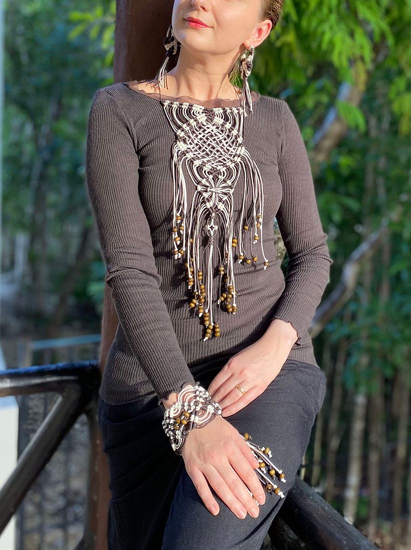 Joyería en macramé "Café con leche" 1