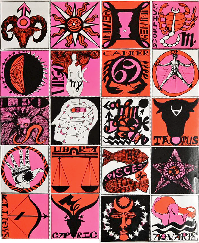 The 12 signs of the zodiac. Unknown author.