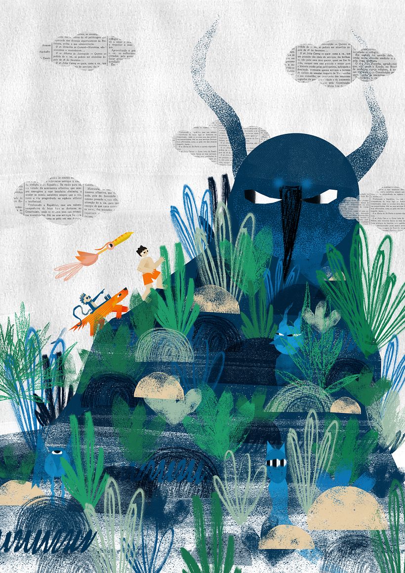 Boy, dog, bird and monkey on their way to face the monsters.