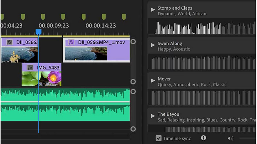 Premiere Rush’s timeline offers four video tracks and three audio tracks.