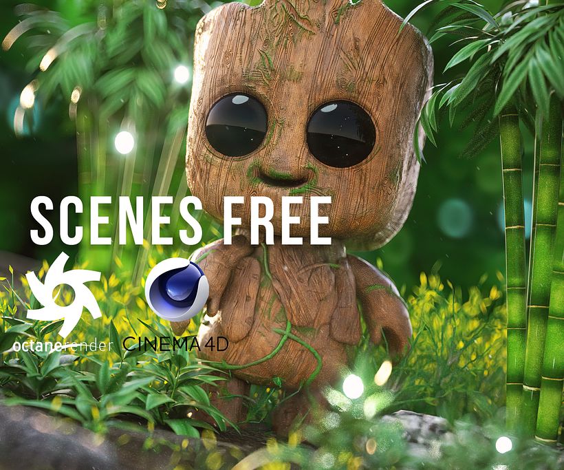 OCTANE RENDER FREE SCENE BABY GROOT By Oscar creativo 2
