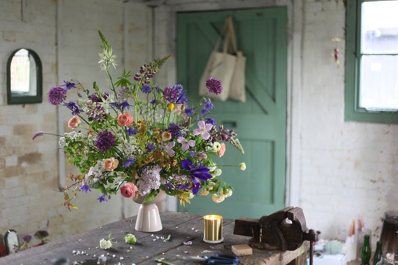 Spring arrangement using flowers from local growers