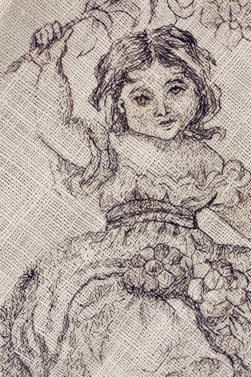 Embroidery with human hair.