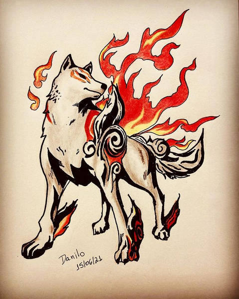 Amaterasu - Desenho e pintura à mão (sketchbook)