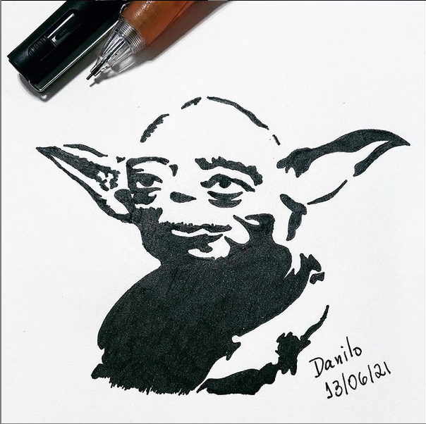 Yoda em Gestalt -  Desenho e pintura à mão (sketchbook)