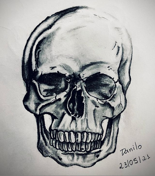 Crânio Realista -  Desenho e pintura à mão (sketchbook)