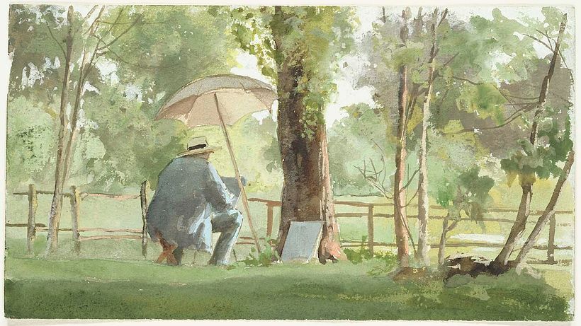 'Artista desenhando no parque', James Wells Champney (1880). Arquivo: Watercolour World