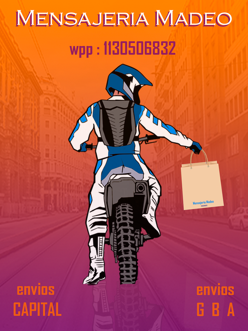 FLYER PARA MADEO MOTOMENSAJERIA , CAPITAL FEDERAL