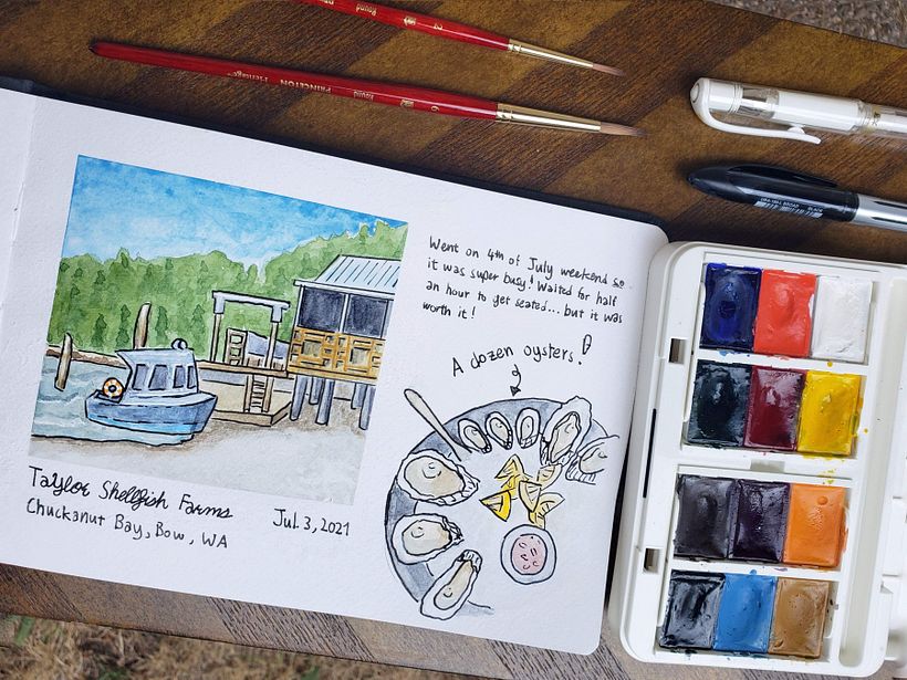 Taylor Shellfish farms - My project in Watercolor Travel Journal course 2