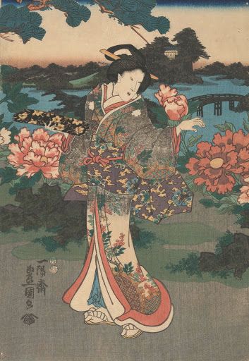 “Esplendor de mariposas y peonías en el jardín", Utagawa Kunisada (1849). Parte de la colección del Museo Van Gogh de Ámsterd