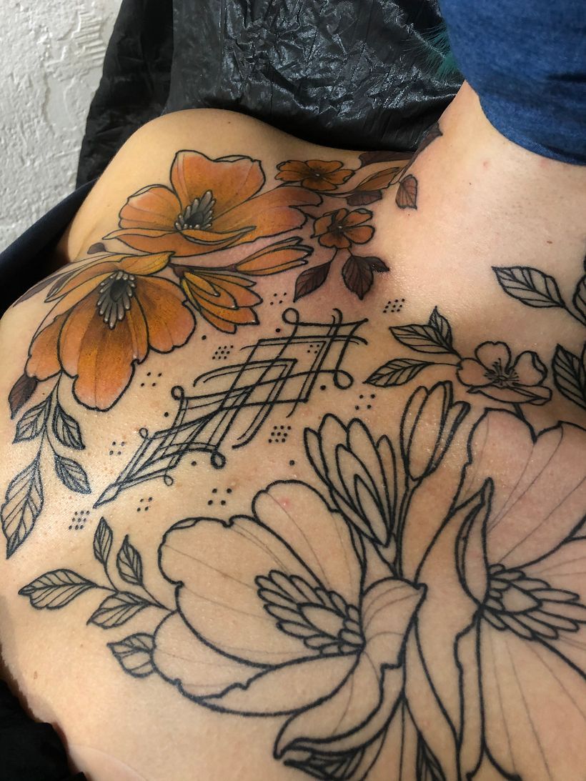 Chestpiece project. 3 sessions from stencil to finished piece  3