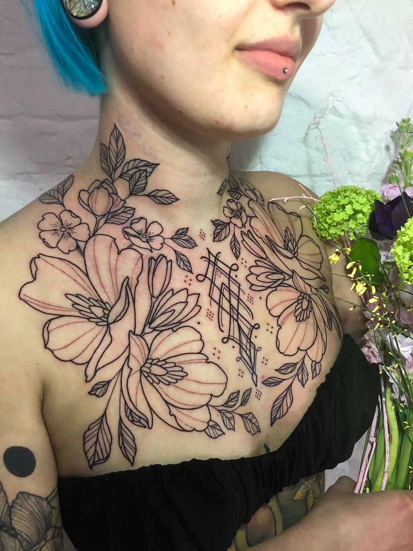 Chestpiece project. 3 sessions from stencil to finished piece  2