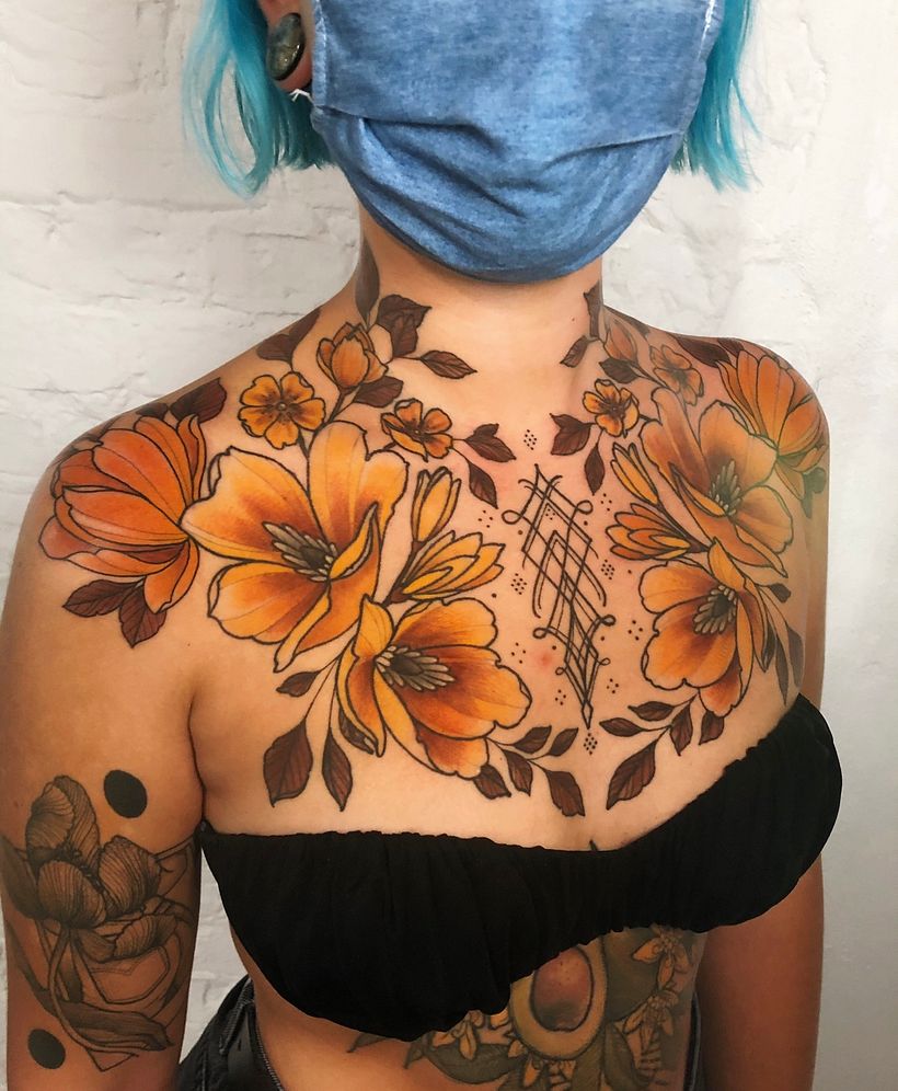 Chestpiece project. 3 sessions from stencil to finished piece  8