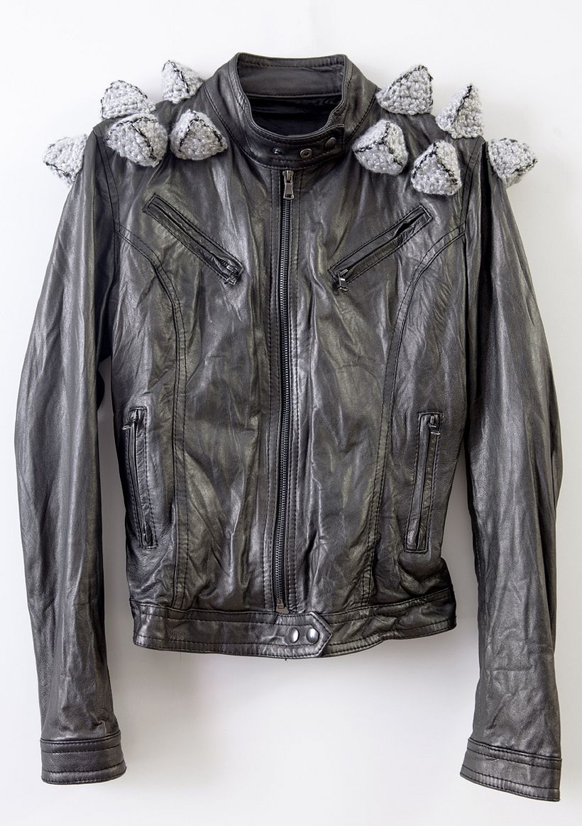 Crochet Studs on an old biker jacket 2