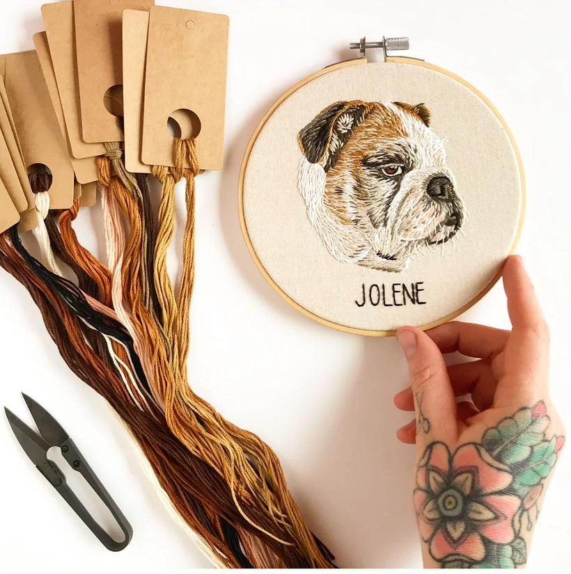 Stitched with cotton thread on natural linen fabric using a freeform thread painting technique. 6" finished size.