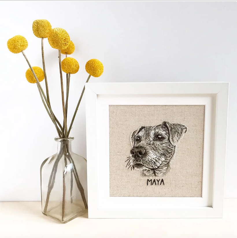 Stitched with cotton thread on natural linen fabric using a freeform thread painting technique. 8" x 8" finished size.