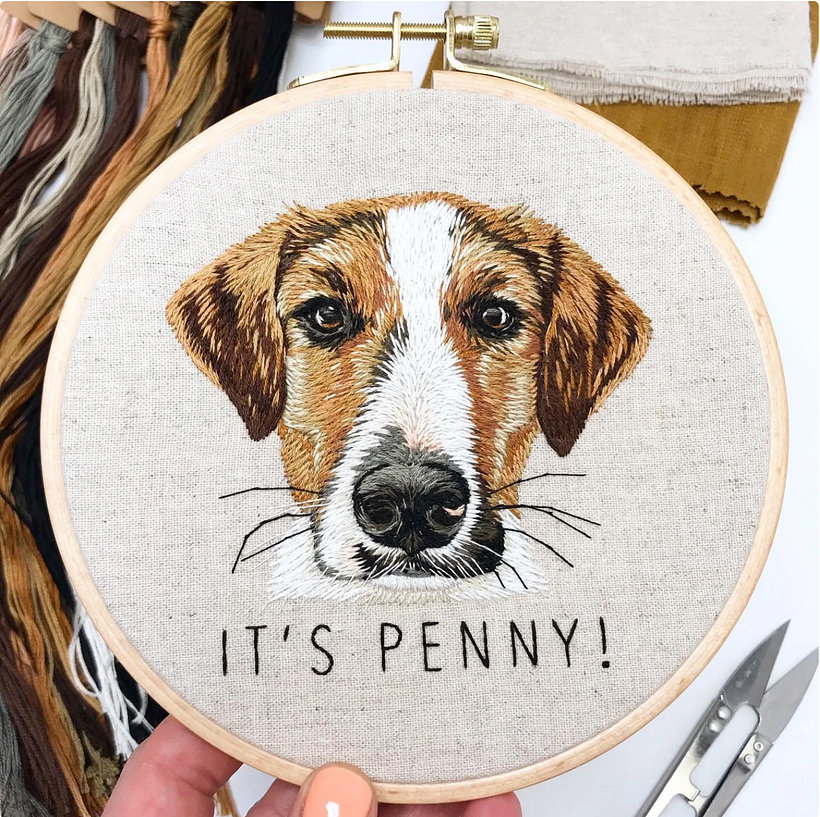 Stitched with cotton thread on natural linen fabric using a freeform thread painting technique. 6" finished size.